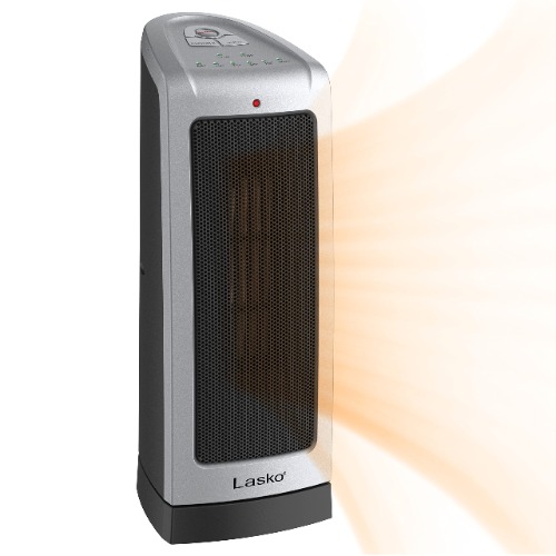 Lasko Oscillating Ceramic Tower Space Heater for Home with Adjustable Thermostat, 2-Speeds, 16 Inches, Silver, 1500W, 5309 - Silver 5309 Heater
