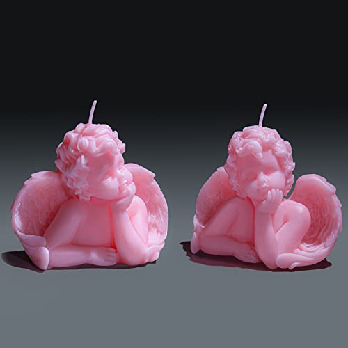 Nuanchu 2 Pieces Eclectic Decor Angel Decor for Home Angel Candle Soy Scented Candle Wax Vegan Candle White Angel Candle Girly Home Decor Pink Home Decor Aesthetic for Trendy Bedroom Decor(Pink) - Pink