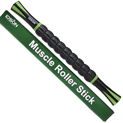 Idson Muscle Roller Stick for Athletes- Body Massage Sticks Tools Massager for Relief Muscle Soreness,Cramping and Tightness,Help Legs and Back Recovery,Black Green - Black Green