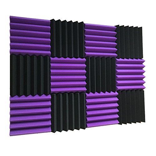 12 Pack Wedge BLUE/Black Acoustic Soundproofing Studio Foam Tiles 2"x12"x12" (black/purple) - black/purple