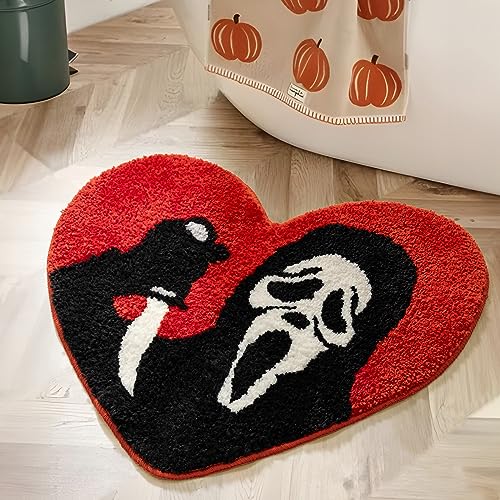 TANVILL Halloween Bathroom Rugs Black Red Orange Bath Mat Non Slip, Nightmare Before Christmas Home Decor, Funny Skull Bath Rugs Washable Absorbent Spooky Gifts - 22"x26" - Red-black