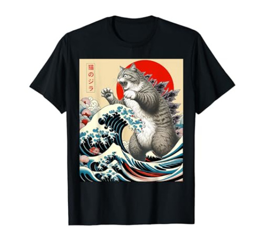 Catzilla Cat Japanese Art Funny Cat Gifts For Men Women Kid T-Shirt - Youth - Royal Blue - Large