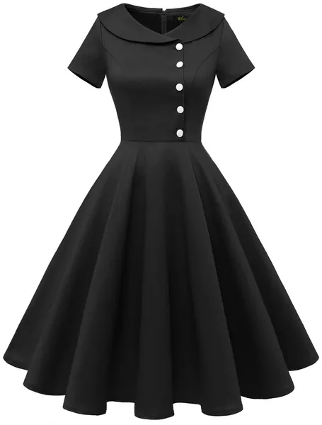 Wedtrend Women's 1950s Vintage Audrey Hepburn Style Cocktail Swing Dresses - Small Black