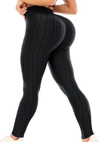 ViCherub Scrunch Butt TIK Tok Leggings for Women Butt Lifting,Workout Yoga Pants Tummy Control High Waisted Textured Tights - Black Large