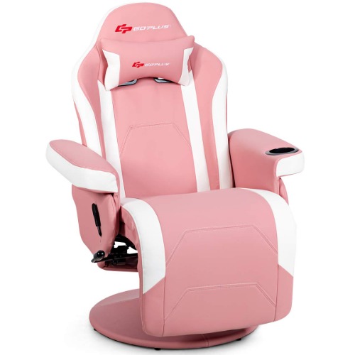 Goplus Massage Gaming Chair, Racing Style Gaming Recliner w/Adjustable Backrest and Footrest, Ergonomic High Back PU Leather Computer Office Chair Swivel Game Chair w/Cup Holder and Side Pouch (Pink) - Pink