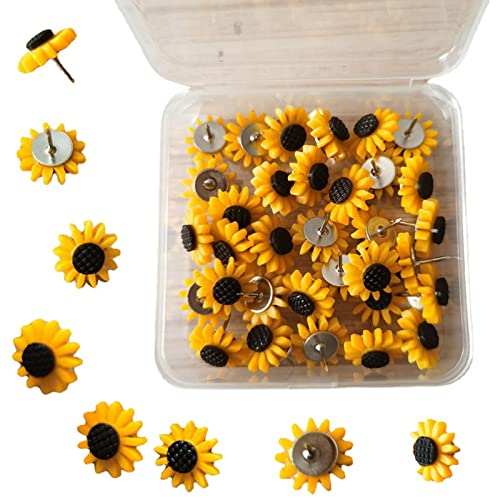 40Pcs Sunflower Push Pins Sunflower Thumb Tacks Decorative Flower Cork Board Tacks for Bulletin Board, Photos Wall Maps and Other Offices Schools Supplies and Accessories, Resin - A_sunflower