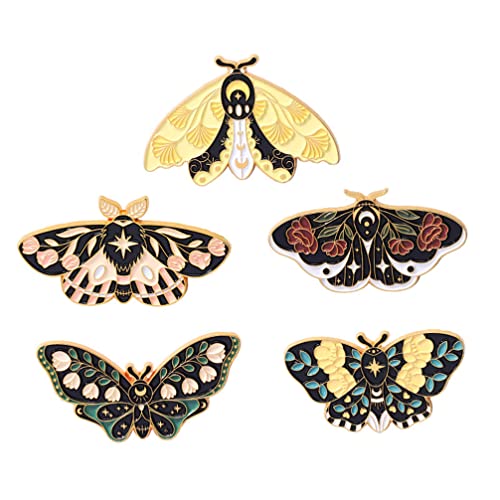 ulricar 5pcs Butterflys Enamel Pins Moth Butterfly Insect Brooches Metal Enamel Pin Colorful Flower Leaf Pattern On The Wings Badges for DIY Steampunk Badge Jewelry Hat Scarf Decorations