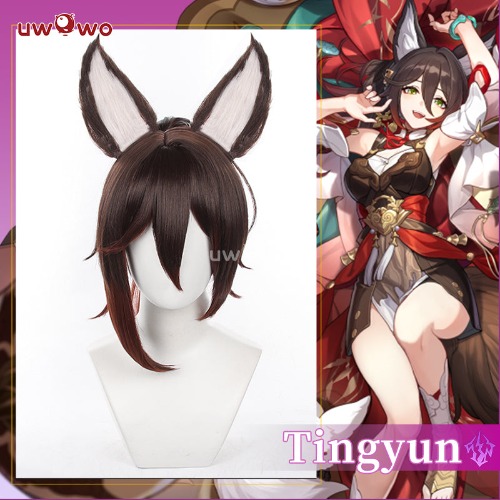 【Pre-sale】Uwowo Honkai Star Rail Tingyun Cosplay Wig Brwon Hair With Ears - With ears