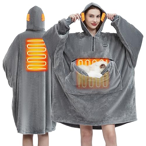 JYK Heating Wearable Blanket Hoodie,Super Cozy Soft with 10000mAH Battery,Battery Operated Heated Blanket with 3 Heating Levels,Machine Washable