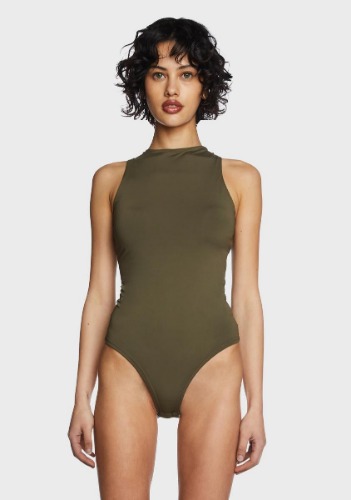 Olive Round Neck Sleeveless Bodysuit | Small