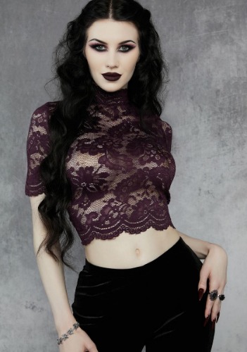 Wine Ominous Trance Lace Top | X-Small