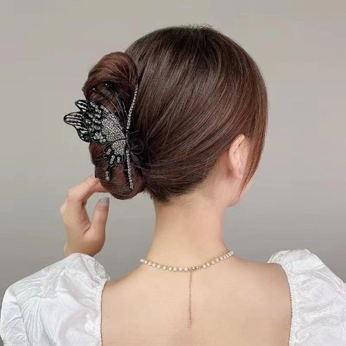 Flutter Hair Clips - Black Diamond Butterfly