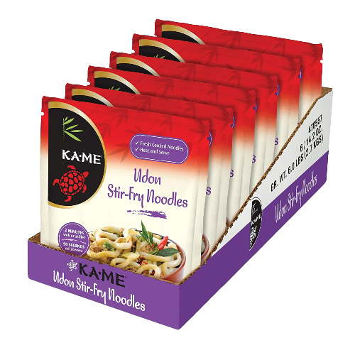 KA-ME Udon Stir Fry Noodles 14.2 oz (Pack of 6), Asian Ingredients and Flavors, No Preservatives or MSG, Instant & Microwaveable, Perfect for Traditional Hot & Cold Dishes, Quick Soup or Stir-Fry and Many More