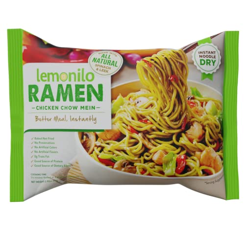 Lemonilo Ramen - Chicken Chow Mein - Healthy Instant Ramen - Oven Baked Noodles with Spinach and Leek - Made with All-Natural Ingredients - Quick Meal Kit (2.82 Oz) - Single Pack - 1 Count (Pack of 1)