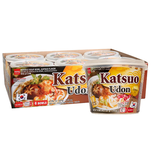 Wang Katsuo Udon Bowl, Rich and Sweet, Noodles Made for Slurping, 7.79 Ounce, Pack of 6 - Katsuo
