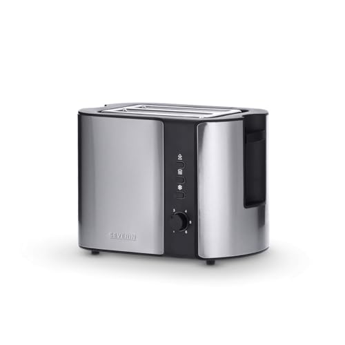 SEVERIN Automatik-Toaster, Toaster mit Brötchenaufsatz, hochwertiger Edelstahl Toaster zum Toasten, Auftauen und Erwärmen, 800 W, Edelstahl-gebürstet/schwarz, AT 2589 - Toaster - Single