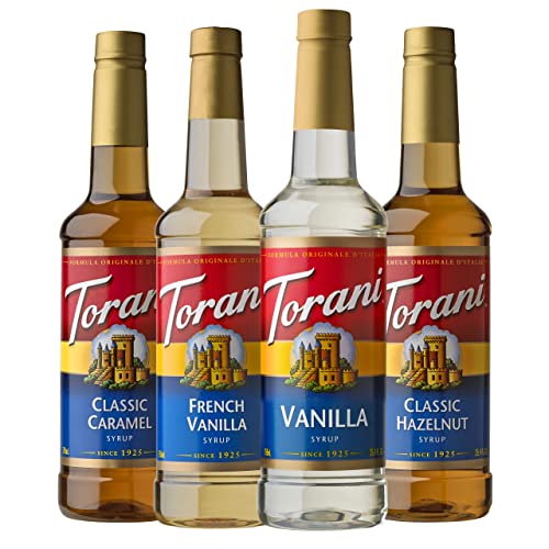 Torani Variety Pack Caramel, French Vanilla, Vanilla & Hazelnut, 25.4 Ounces (Pack of 4) - Caramel, French Vanilla, Vanilla, Hazelnut - 25.4 Fl Oz (Pack of 4)