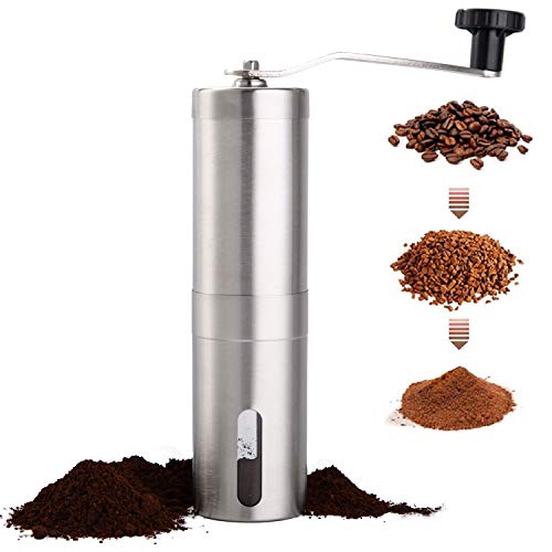 PARACITY Manual Coffee Bean Grinder Stainless Steel Hand Coffee Mill Ceramic Burr for Aeropress, Drip Coffee, Espresso, French Press, Turkish Brew - Stainless Steel