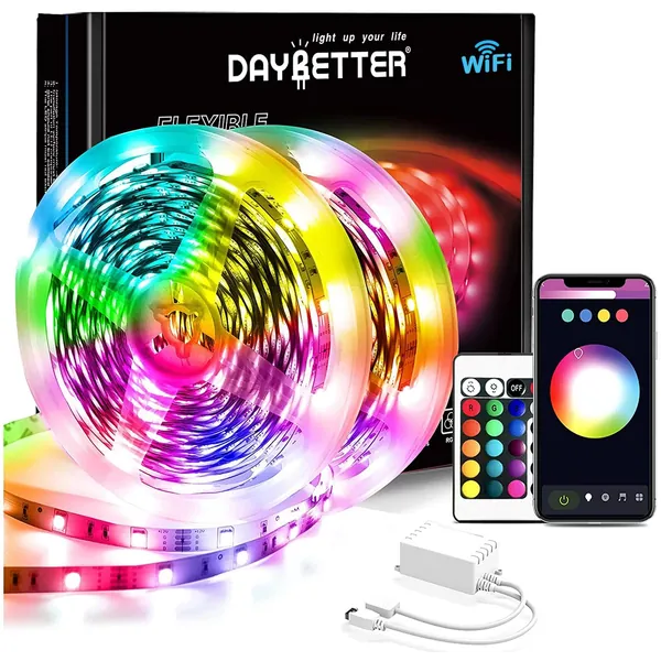 DAYBETTER 65.6ft WiFi Smart Led Lights Strip with Tuya App Control for Bedroom Decoration Work with Alexa and Google Assistant(2 Rolls of 32.8ft)