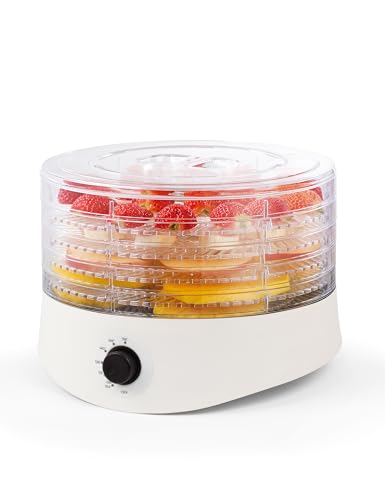 Commercial Chef Food Dehydrator, Dehydrator for Food and Jerky, 280W Meat Dehydrator Machine for Dehydrated Foods with 5 Drying Racks and Slide Out Tray, White - White