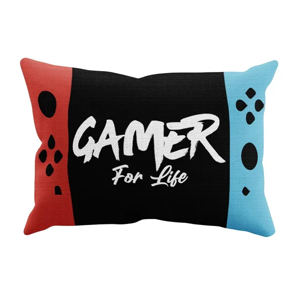 Gamer Rectangle Cushion Pillow | Super Soft Two Sided Gamer For Life Design | Perfect for Any Gamer's Room Or Bedroom, Multi, 40 x 25cm