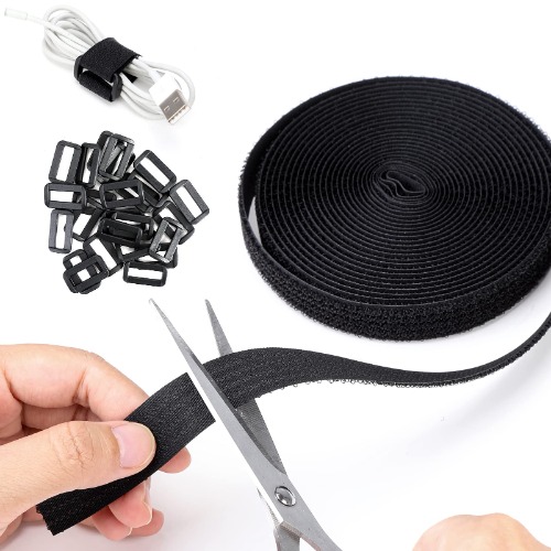 Velcro Cable Ties, DRAMBOR Adjustable Velcro Cable Straps Heavy Duty, Free Cut Self Adhesive Reusable Hook and Loop Straps for Organizing Cables, Cord Organiser 5M Equipped with 25 Buckles