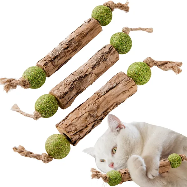 MiMiMoMo Catnip Toys for Cats Silvervine Sticks for Cats Interactive Cat Toys for Indoor Cats,Cat Kitten Teething Chew Toys for Aggressive Chewers,Suitable for All Cats,3Packs