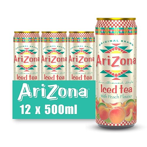 Arizona Peach Iced Tea, Pack of 12 x 500ml Cans, Delicious Fruit Tea Drink, No Artificial Colours or Preservatives - Peach Iced Tea - 12 x 500ml