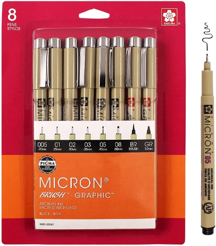 Sakura Pigma 30067 Micron Blister Card Ink Pen Set, Black, 8/Set