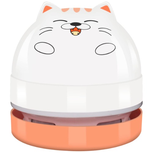 Mini Desktop Vacuum Cleaner, Portable USB Vacuum Cleaner for Desk Mini Cute Cartoon Desktop Vacuum for Cleaning Eraser Crumbs, Dust, Crumbs, Piano, Hairs, Computer, Keyboard and Car (White Orange) - White Orange