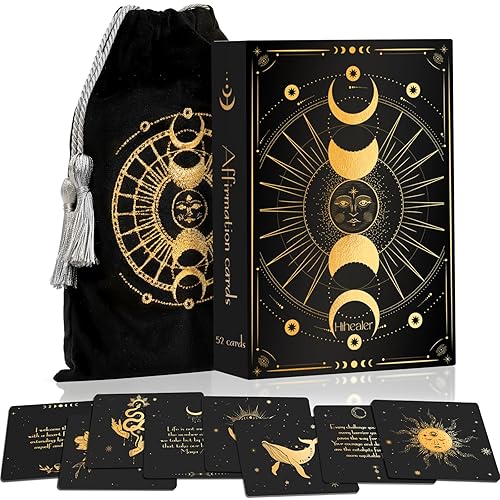 Hihealer Positive Affirmations Cards for Women, 52 Daily Motivational and Inspirational Cards, Mindfulness and Meditation Cards, Self-Care Gifts for New Moms and Women - Black