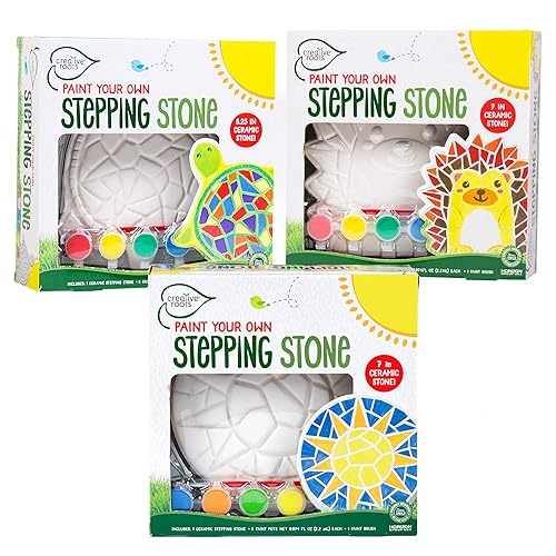 *for LiL Man* Creative Roots Mosaic Turtle, Hedgehog, & Sun Stepping Stone, Includes 3-Pack 7-Inch Ceramic Stepping Stone & 6 Vibrant Paints, Paint Your Own & DIY Stepping Stone for Kids Ages 8+ - 3 Pack Animal