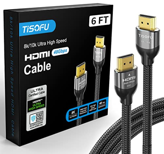 TISOFU [Ultra Certified] 8K HDMI Cable 6FT: HDMI 2.1 Cables 48Gbps High Speed Premium Braided Cord 8K@60Hz 4K@120Hz 4K@144Hz HDCP 2.2&2.3 CL3 ARC eARC for HD/HDR/HDTV - Grey - 6ft
