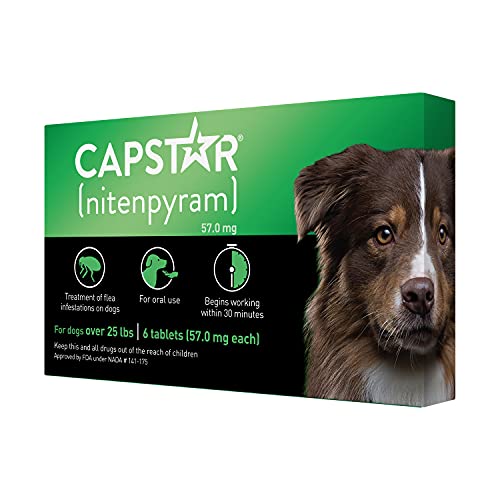 CAPSTAR (nitenpyram) Oral Flea Treatment for Dogs, Fast Acting Tablets Start Killing Fleas in 30 Minutes, Medium & Large Dogs (Over 25 lbs), 6 Doses - Over 25 lbs - 6 Count