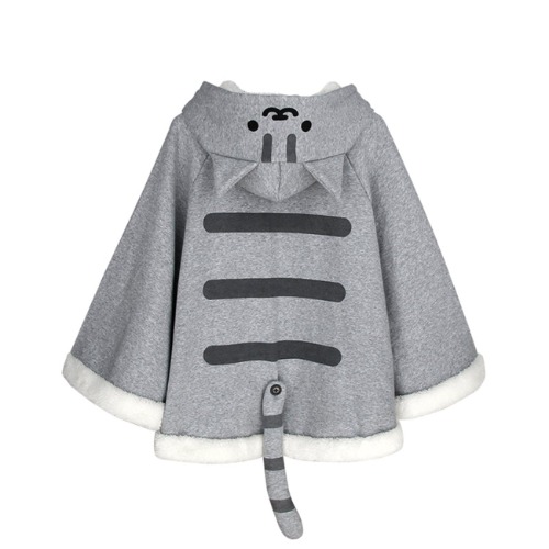 CORIRESHA Gray Cute Catpaw Print Soft Fleece Outwear Chi's Sweet Home Cat Cape with Cat Ears - One Size