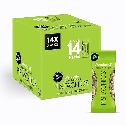 Wonderful Pistachios No Shells, Roasted & Salted Nuts, 0.75 Ounce Bag (Pack of 14), Protein Snacks, Gluten Free, On-the-Go, Individually Wrapped Healthy Snacks for Adults - Roasted & Salted - 0.75 Ounce (Pack of 14)