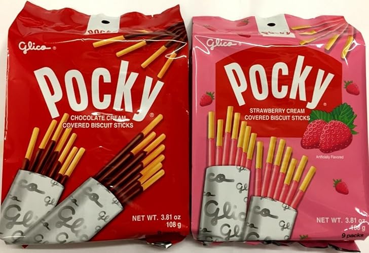 Glico Pocky Family Size Chocolate and Strawberry, 9 Sticks Each (Family)