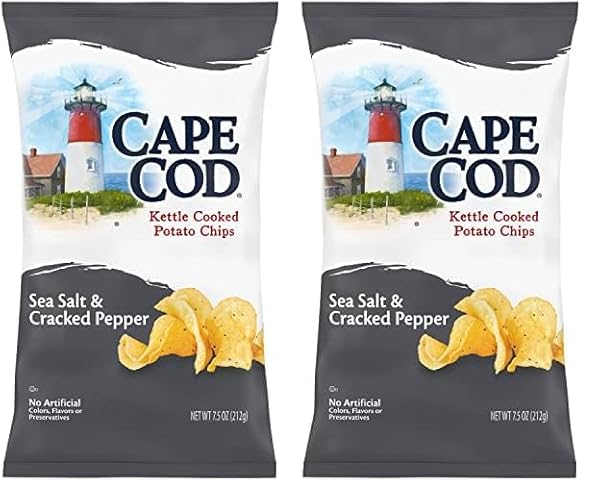 Cape Cod Potato Chips Sea Salt and Cracked Pepper Kettle Chips, 7.5 Oz (Pack of 2) - Sea Salt and Cracked Pepper - 7.5 Ounce (Pack of 2)