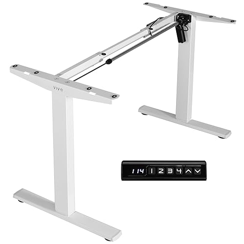 VIVO Electric Stand Up Desk Frame Workstation, Frame Only, Single Motor Ergonomic Standing Height Adjustable Base with Memory Controller, White, DESK-V100EWY - 6-button controller - White