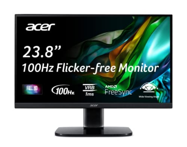 Acer KC242Y Hbi 23.8" Full HD (1920 x 1080) Zero-Frame Gaming Office Monitor | AMD FreeSync Technology | 100Hz | 1ms (VRB) | Low Blue Light | Tilt | HDMI & VGA Ports,Black - 23.8-inch 100Hz - Monitor