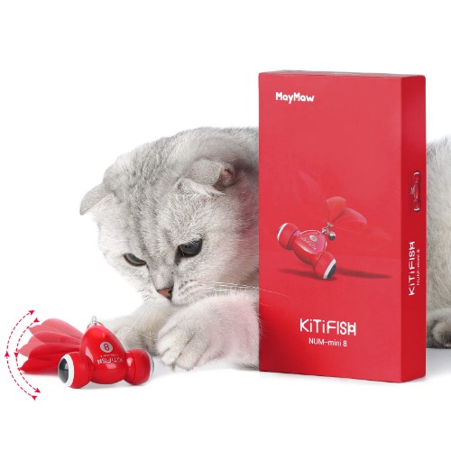 CALEMBOU MayMaw Automatic Cat Toy for Indoor Cats Electric Goldfish, Christmas Cat Toys with Feather and Bell, Self Rotating Robotic Fish, USB Charging and LED Light, Gift for Cats/Kitten