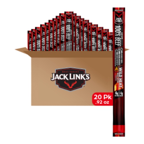Jack Link's Beef Sticks, Wild Heat – Spicy Protein Snack, Meat Stick With 6g Of Protein, Made With 100% Beef, No Added MSG** – 0.92 Oz. (20 Count) - Wild Heat