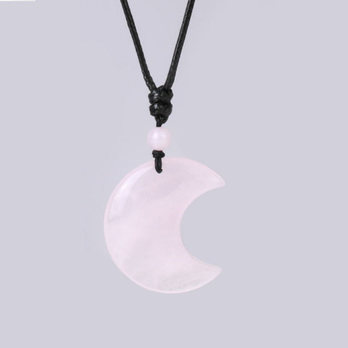 Crescent Moon Crystal Necklace Natural Stone Pendant - Rose Quartz