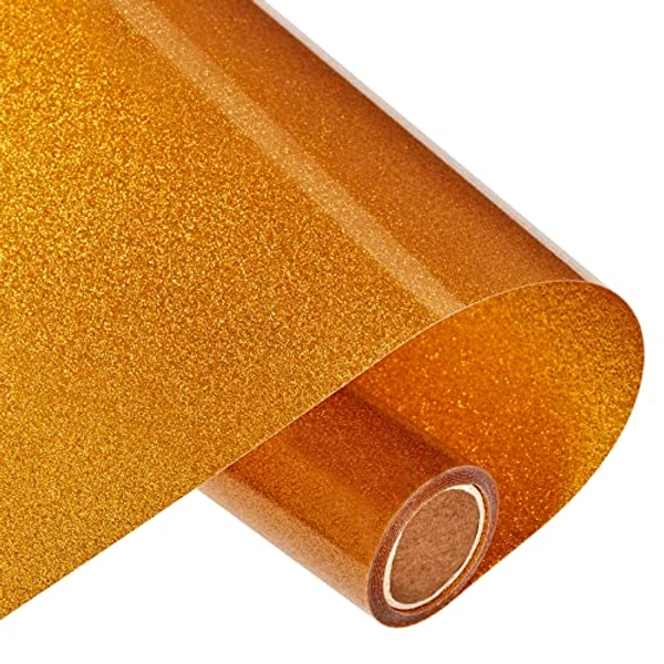Eygoo Gold Glitter Iron on Vinyl for T-Shirts, 10in x 5ft Glitter Vinyl Heat Transfer, Giltter Heat Transfer Vinyl Roll for Cricut, Easy to Cut & Weed DIY Glitter HTV Vinyl (Glitter Gold)
