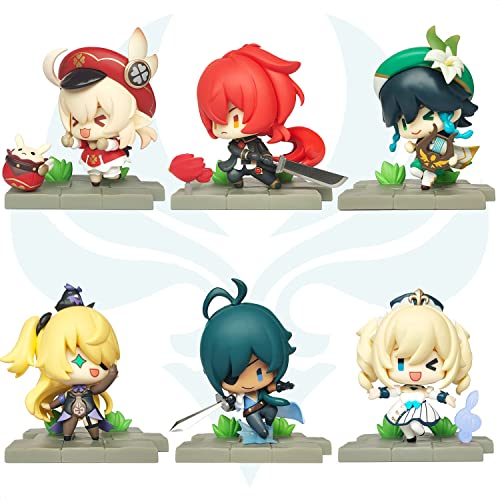 KOOLIYA Genshin Impact Figure - 6 Designs, Pertain to Battle Stance Mondstadt Edition, Decoration Ornaments Best Gift Collection Toy for Game Fans (6 Designs) - 6 Design Set