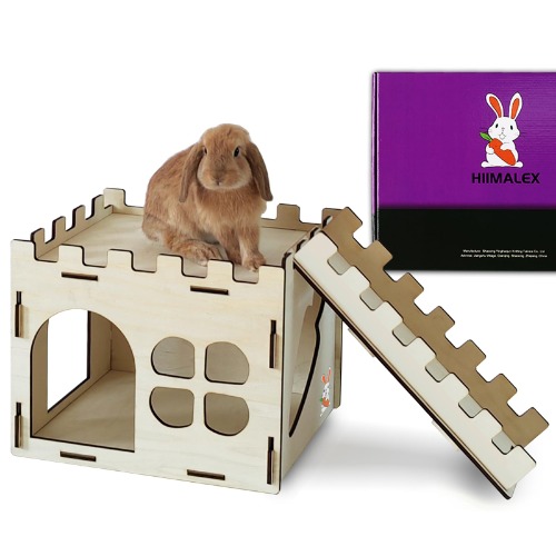 HIIMALEX Extra Large Sturdy Bunny Castle Hideout for Indoor Rabbits Play House with Stairs Round Edges Detachable Habitats for Rabbit Guinea Pig Chinchilla Hedgehog (Classic Castle with Ramp)