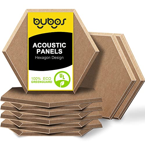 BUBOS 12 Pack Hexagon Acoustic Panels Soundproof Wall Panels,14 X 13 X 0.4Inches Sound Absorbing Panels Acoustical Wall Panels, Acoustic Treatment for Recording Studio, Office, Home,Dark Brown - 12 Pack - Dark Brown