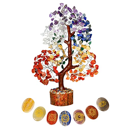FASHIONZAADI Bonsai Tree - Feng Shui - Office Decor for Women - Housewarming Gift - Crystal - Meditation - Home Goods - Office Decor - Home Decorations for Living Room - Spiritual Gifts - 7 Chakra Crystal Set