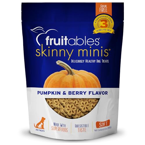 Fruitables Skinny Mini Dog Treats – Healthy Treats for Dogs – Low Calorie Training Treats – Free of Wheat, Corn and Soy – Pumpkin and Berry – 12 Ounces - 12 Ounce (Pack of 1) - Pumpkin and Berry