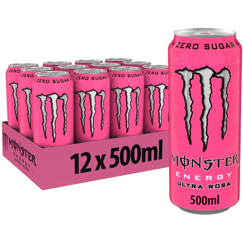 Monster Energy Ultra Rosa - koffeinhaltiger Energy Drink mit erfrischendem Grapefruit Geschmack - ohne Zucker und ohne Kalorien - in praktischen Einweg Dosen (12 x 500 ml)